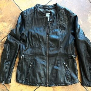 Harley-Davidson Black Leather Jacket with Embroidered Detail